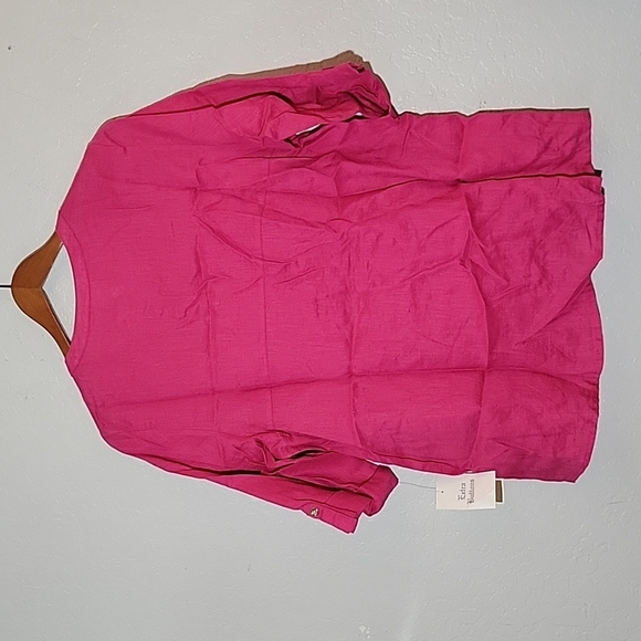 JM COLLECTION 14P Petite Linen Button Up Shirt - Picture 3 of 9